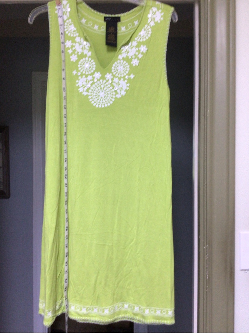 Grace Lime Green Midi Dress with White Embroidered Neckline